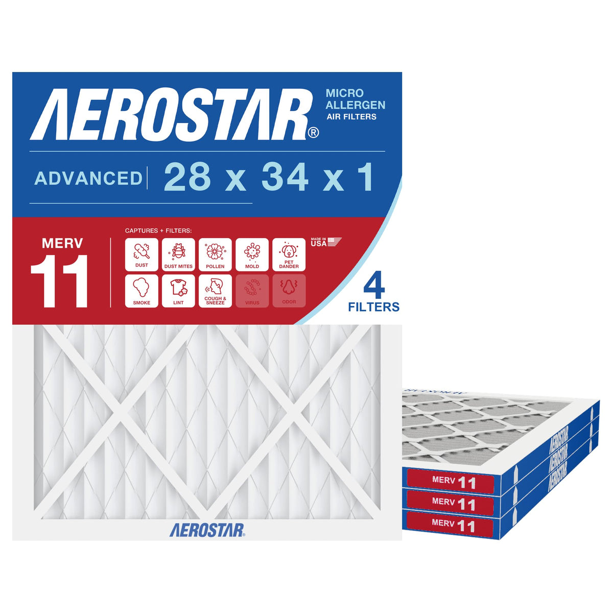 28x34x1 MERV 11 High Efficiency Pleated Air Filter (4 Count)