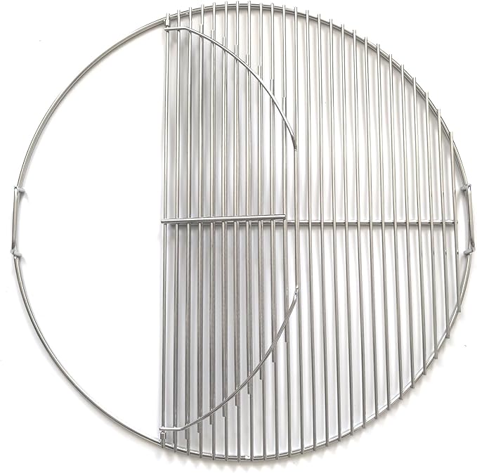 Upgraded Hinged Grill Grate 21.5 inch Replacement Compatible with Weber Charcoal Grills, Stainless Steel 304, 2-Zone Cooking Grate, Large Opening, Easy Spin Tailgating & Backyard Cooking