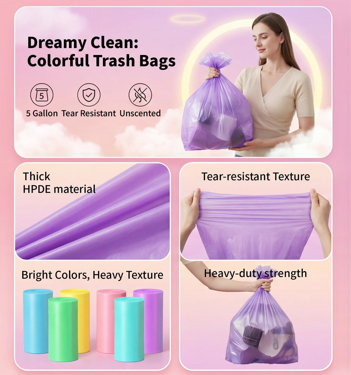 Small 5 Gallon Trash Bags Unscented (150 Count)