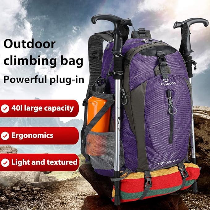 FENGDONG 40L Waterproof Lightweight Outdoor Daypack Hiking,Camping,Travel Backpack for Women Men Purple