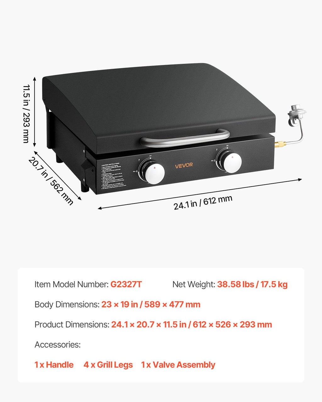 VEVOR Gas Griddle, 2 Burner Tabletop Griddle, 22 inch Portable Griddles Propane with Lid, Oil Drain Hole & Oil Collection Tray, 22000BTU Camping Flat Top Grill for Outdoor Cooking, Tailgating