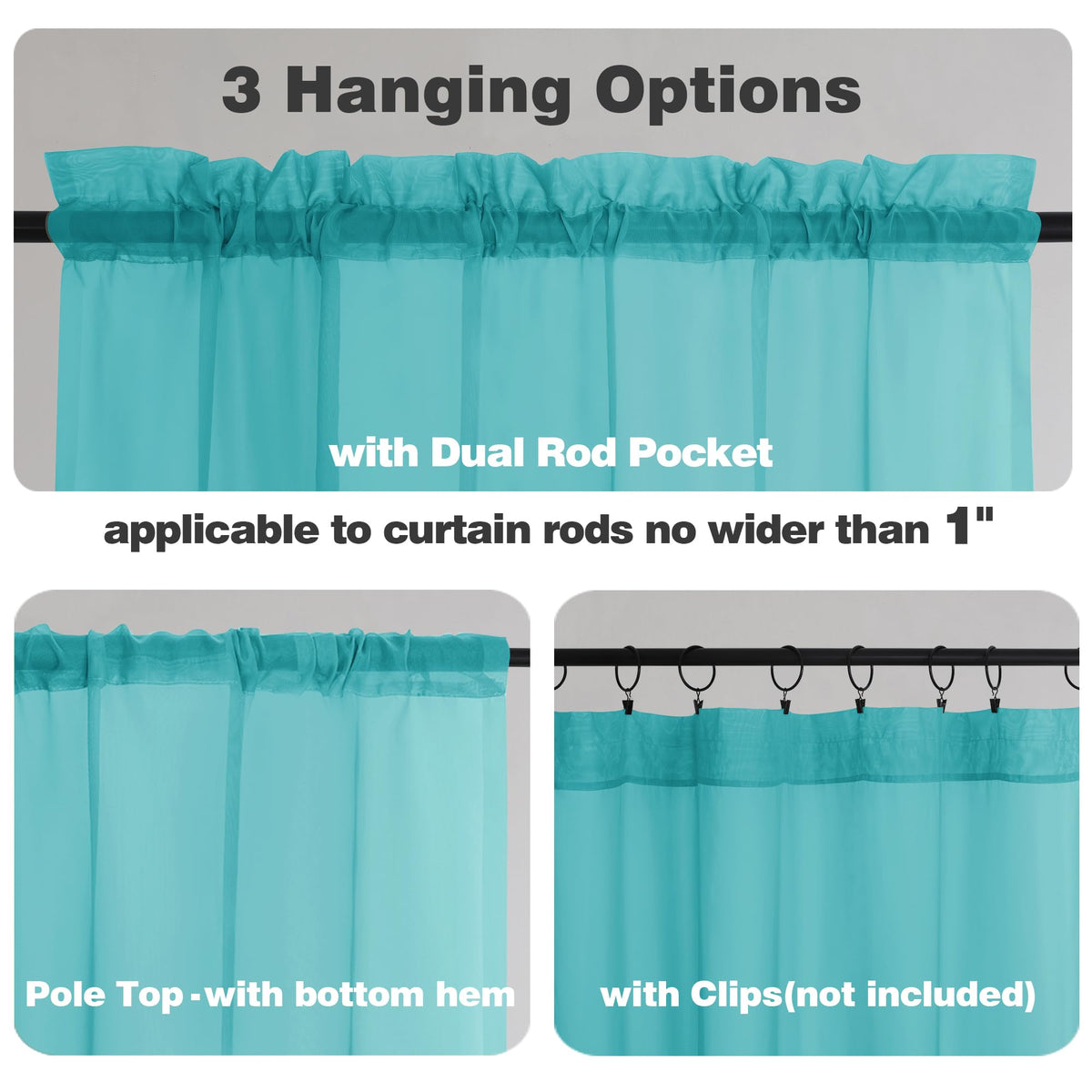 Turquoise Sheer Curtains 45 Inch Long 2 Panels (2 Count)