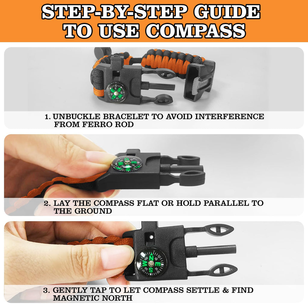 NVioAsport Paracord Survival Bracelet (3 Pack) - Adjustable with Fire Starter, Whistle, Compass - Survival Gear for Hiking, Camping, Fishing, Gifts for Men Dad Husband