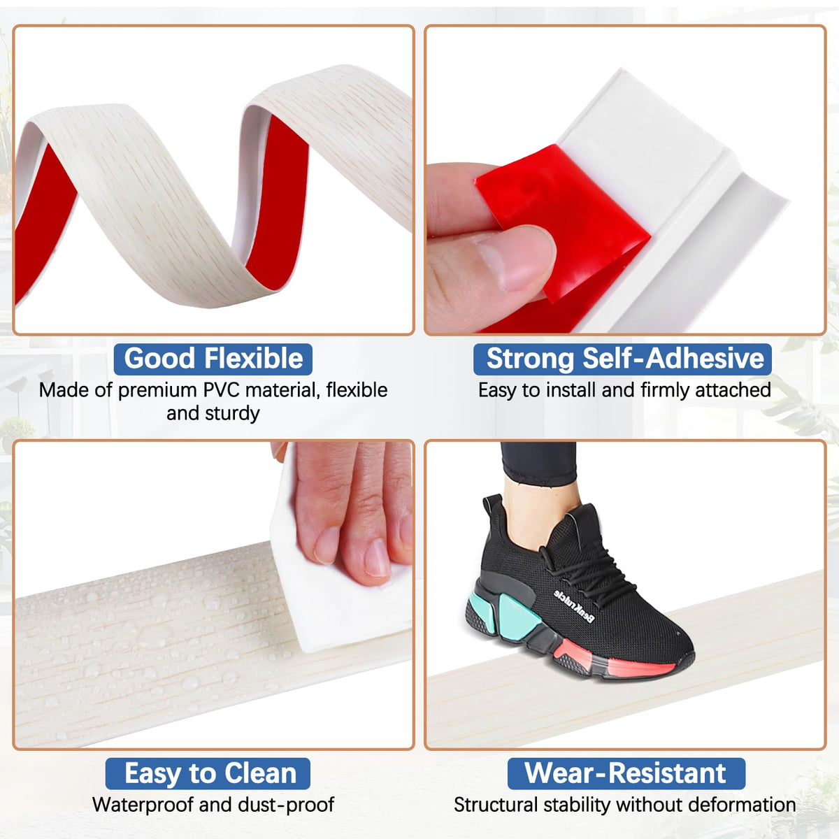 Vinyl Door Threshold Flooring Transition Strip Self Adhesive Carpet Edging Strip for Laminate Doorway Edge Threshold from 3 (10 Foot)