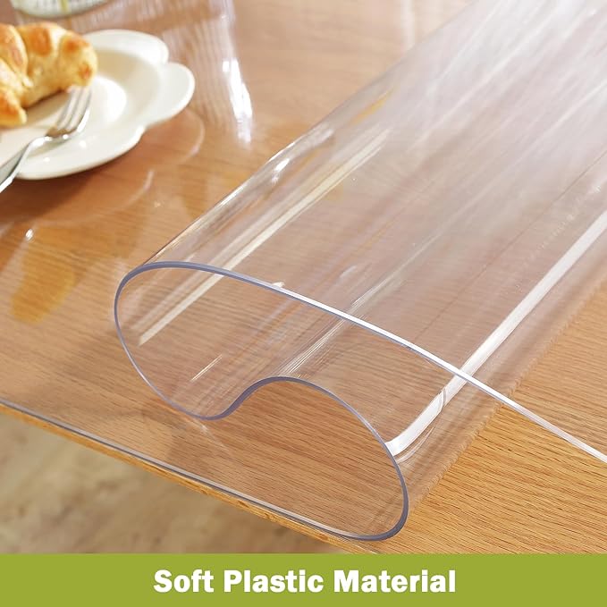 Clear Table Protector 14 x 60 Inch, 1.5mm Thick Plastic Table Cover, Waterproof PVC Clear Table Cover Protector, Desk Protector Mat, Writing Desk Pad for Desktop, Coffee & Dining Room Table