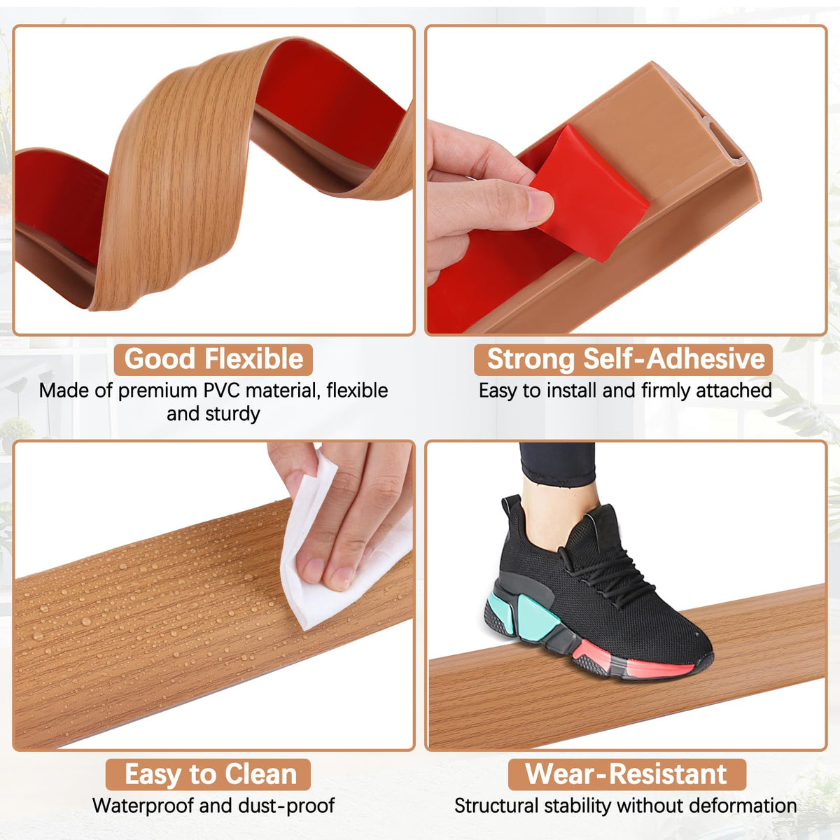 Vinyl Floor Transition Strip Self Adhesive Door Threshold Strip (3.3 Foot)