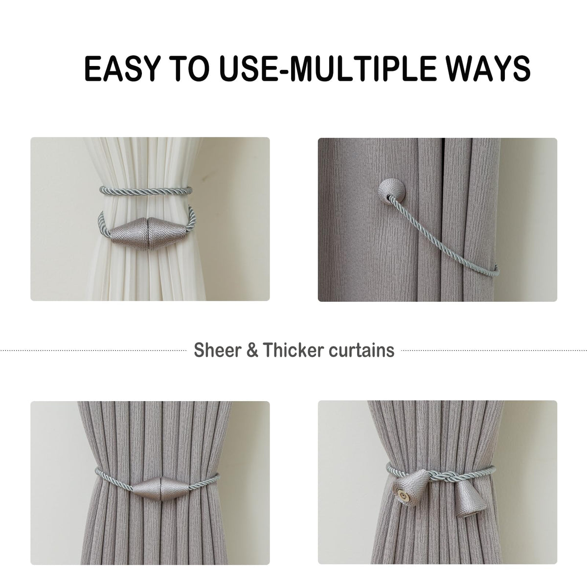 Magnetic Curtain Tiebacks 2 Pack Outdoor Rope Curtain Tie Backs Decorative Window Treatment Holdbacks for Home Decorative Curtain