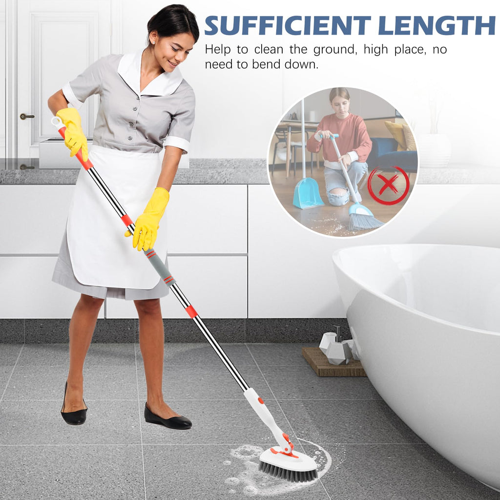 4-in-1 Tile Tub Floor Scrubber with Floor Scrub Brush, Orange
