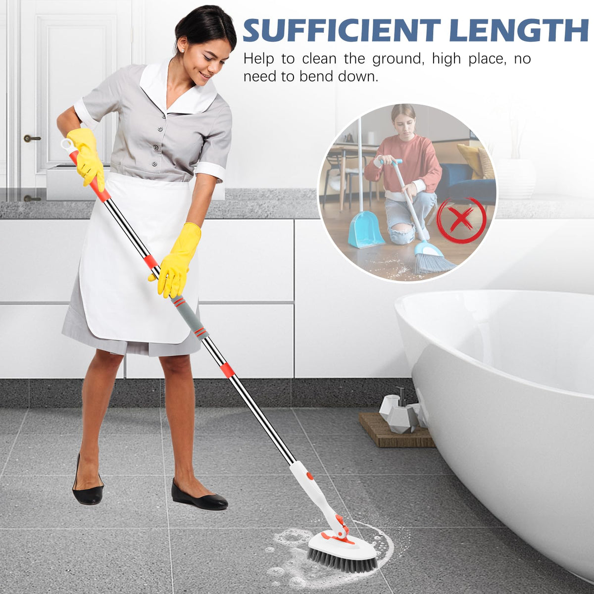 4-in-1 Tile Tub Floor Scrubber with Floor Scrub Brush, Orange