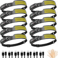 10Pack LED Headlamp Rechargeable with 3 Led Strip, 230° Wide Beam Head Lamp for Forehead, 6Mode Hard Hat Light for Adults, Flashlight for Work, Hiking, Running, Camping Essentials Gear