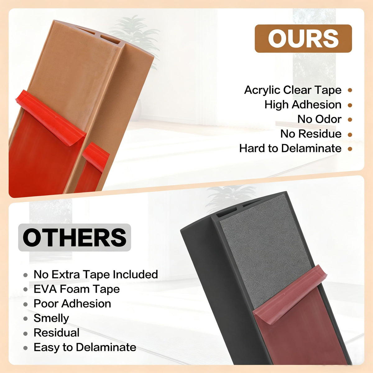 Floor Transition Strip Vinyl Door Threshold Ramp Self Adhesive Carpet Edging Strip Doorway Edge Trim (3.3 Foot)