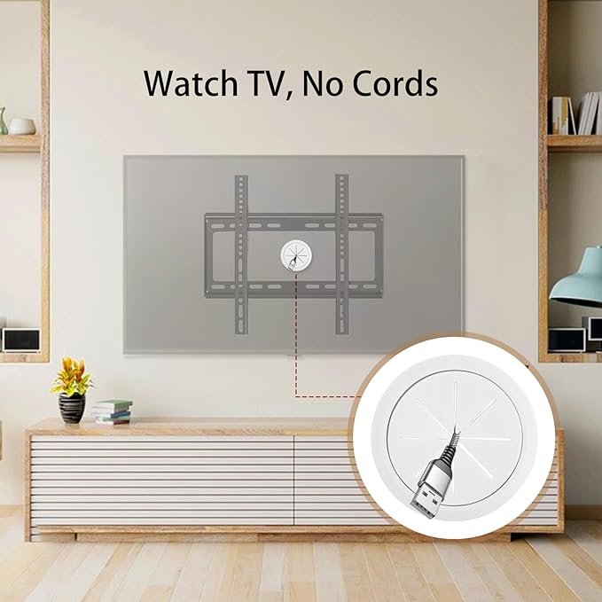 4 Pack TV Cord Hider for Wall Mounted TV, 2-3/8"(60mm Hole) Cord Hider for TV Wall, in Wall Cable Management Kit, Includes 4 Pass Throughs, 1 Hole Saw Drill Attachment & 10 Cable Ties for Easy Install