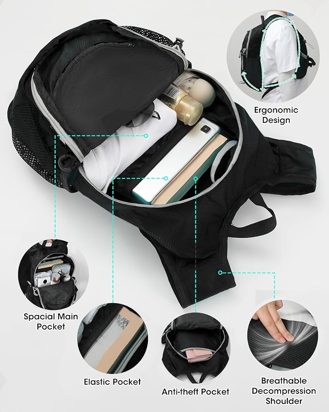 Small Hiking Backpack with Front Phone Holder, Packable Back pack with Chest and Waist Strap, Lightweight Daypack for Women Men