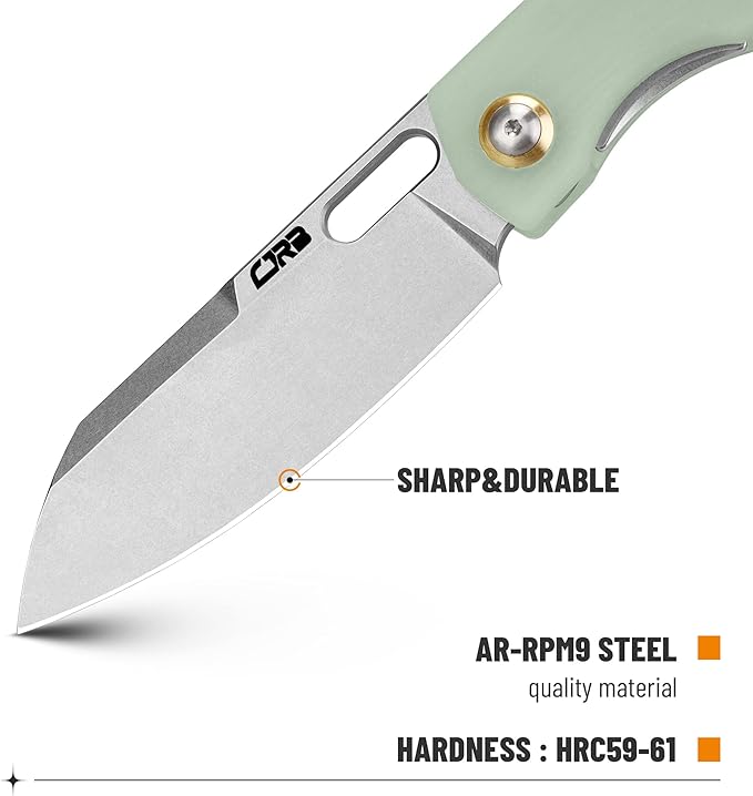 CJRB Pocket EDC Knife - Ekko(J1929) Small Folding Knife AR-RPM9 Steel Blade and Natural Green G10 Outdoor for Men Women for Gifts