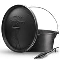 NSIRONS Camping Dutch Oven,12 Qt Pre-Seasoned Cast Iron Camp Dutch Oven Pot with Lid - Lid Lifter, Cast Iron Dutch Oven with Metal Handle for Cooking BBQ Baking Campfire Modern Black