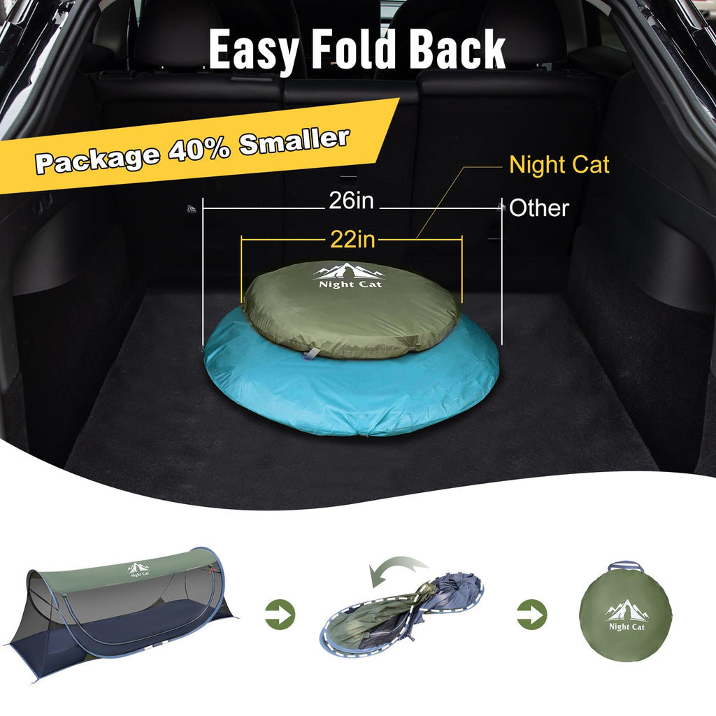 Night Cat Pop-up Mosquito Tent: 1 Person Camping Tent with Bug Screen Net Easy Set-up Tent Fits for Camping Cot (Excluded)