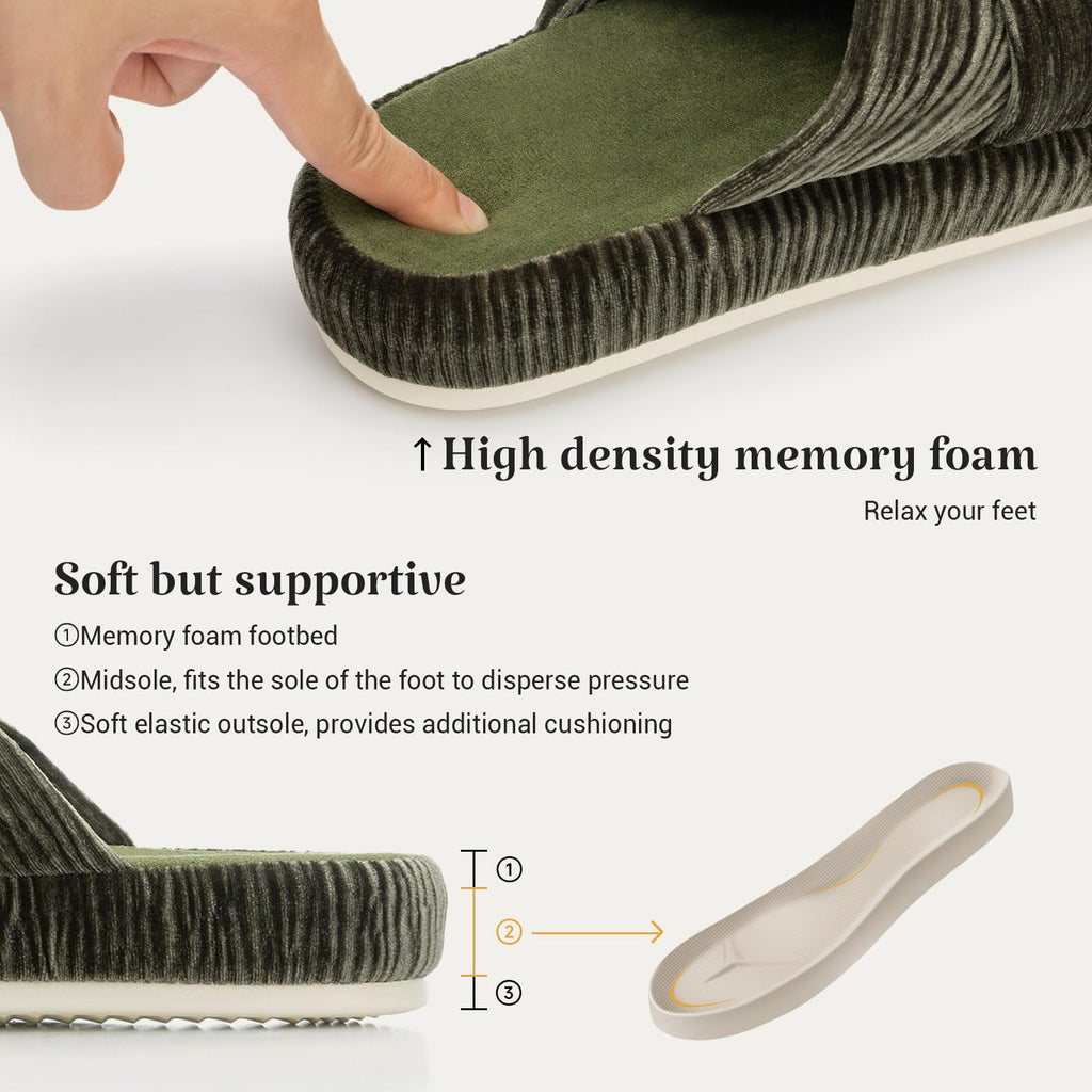 Slippers for Women Memory Foam House Bedroom Bow Crossbands Pearlescent Slipper Shoes Comfy Trendy Gift Slippers Olive Size 9 10 8.5