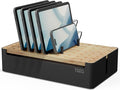 Prosumer's Choice Black Wooden Charging Station Organizer for Multiple Devices - Cable Management Box with 5 Slots and Removable Dividers - Charger Organizer for Phone, Tablet, Home, Office, 12"x6"x7"