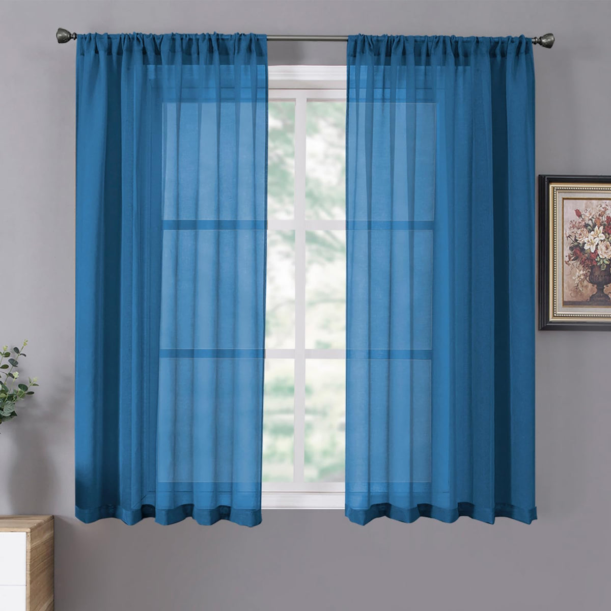 Sheer Curtains Living Room Linen Textured Curtain Sheers Light Filtering Voile Rod Pocket Curtains for Bedroom (2 Count)