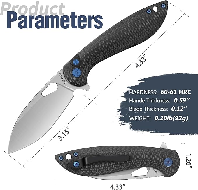 Pocket Knife, 3.1" Unique S35VN Blade Folding Knife with Button Lock, EDC Knife with Carbon Fiber Handle for Camping, Survival, Best Gift for Men Women-COBRA series