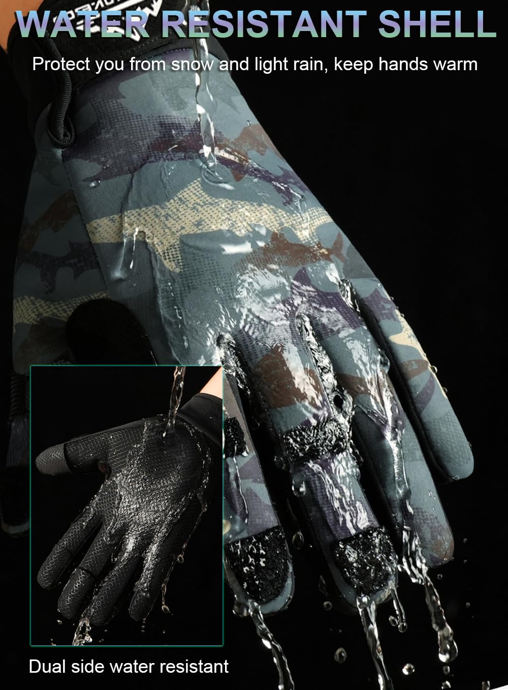 SUJAYU Fishing Gloves for Men & Women, Ice Fishing Hunting Gloves Cold Weather, Kayak Fly Fishing Gear (Camo Green, X-Large)