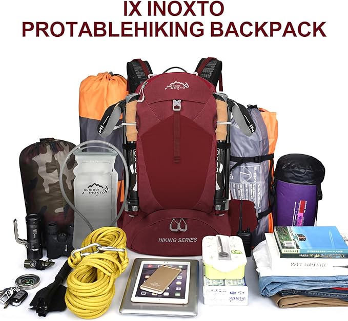 Hiking Backpack, Waterproof Hiking Daypack with 3L Water Bladder and Rain Cover, Lightweight Travel Camping Backpack for Men Women (Red)