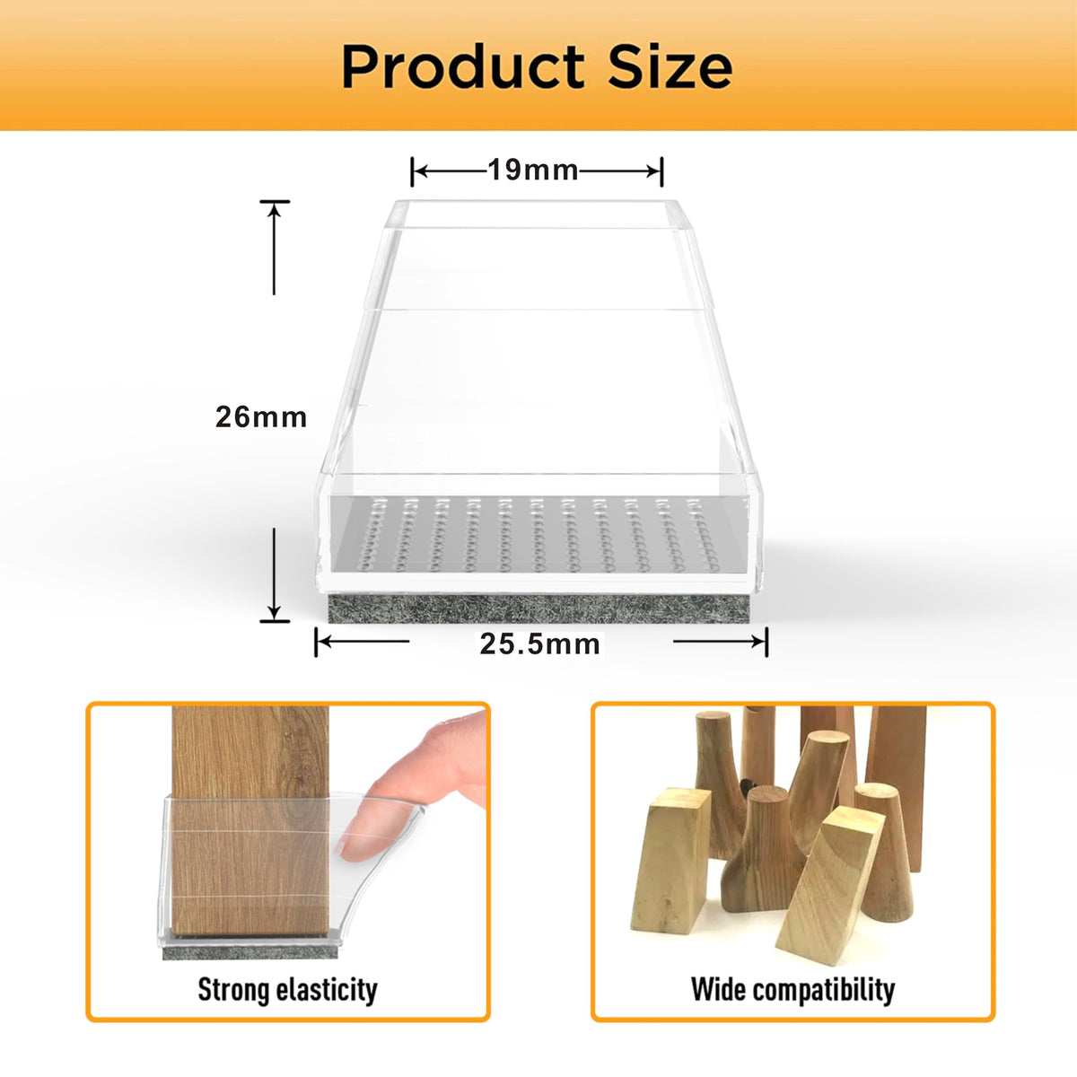 Square Chair Leg Protectors for Hardwood Floors (24 Count)
