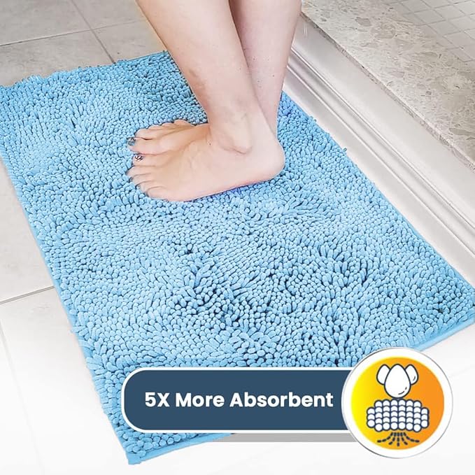Muddy Mat® | Super Absorbent Door Mat Indoor, Microfiber Quick Dry Chenille Entryway Rug, Non-Slip Front Door Mat, Indoor Mats for Entryway, Machine Washable Pet Rug, Sky Blue 48"x72"