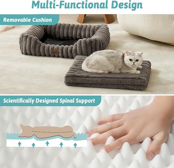 Orthopedic Dog Bed for Small Dogs & Cats - Washable Rectangle Pet Bed with Anti-Slip Bottom, Soft Calming Cat & Puppy Bed for Indoor Pets (25"x21"x6", Grey)