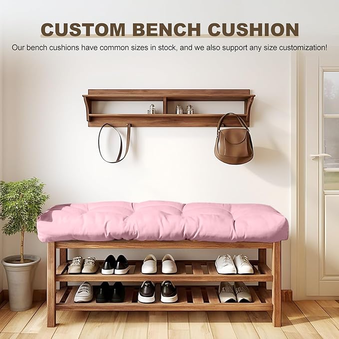 Bench Cushion 42 inches,Indoor/Outdoor Non-Slip Tufted Cushions, Premium Waterproof Linen, Soft Piano Sofa Cushions, High-Density Memory Foam(Light Pink-42x16 x 4 in)