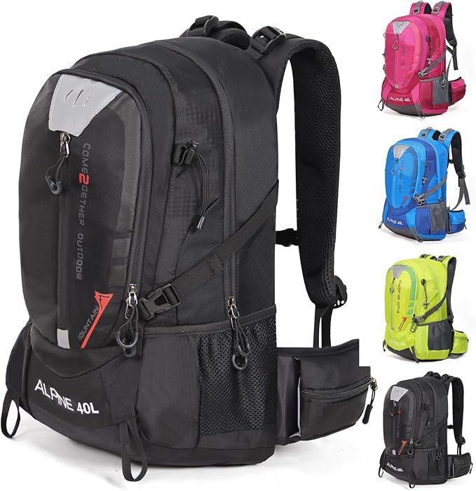 Hiking Backpack Camping 40L Outdoor Daypack Lightweight Travel Backpack with Rain Cover for Women Men (Black)