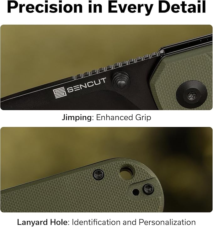 SENCUT Aetheris Pocket Knife, EDC Folding Knife with 3.68'' 9Cr18MoV Blade & G10 Handle, Reversible Clip for Camping Hiking S24095-2 (OD Green)