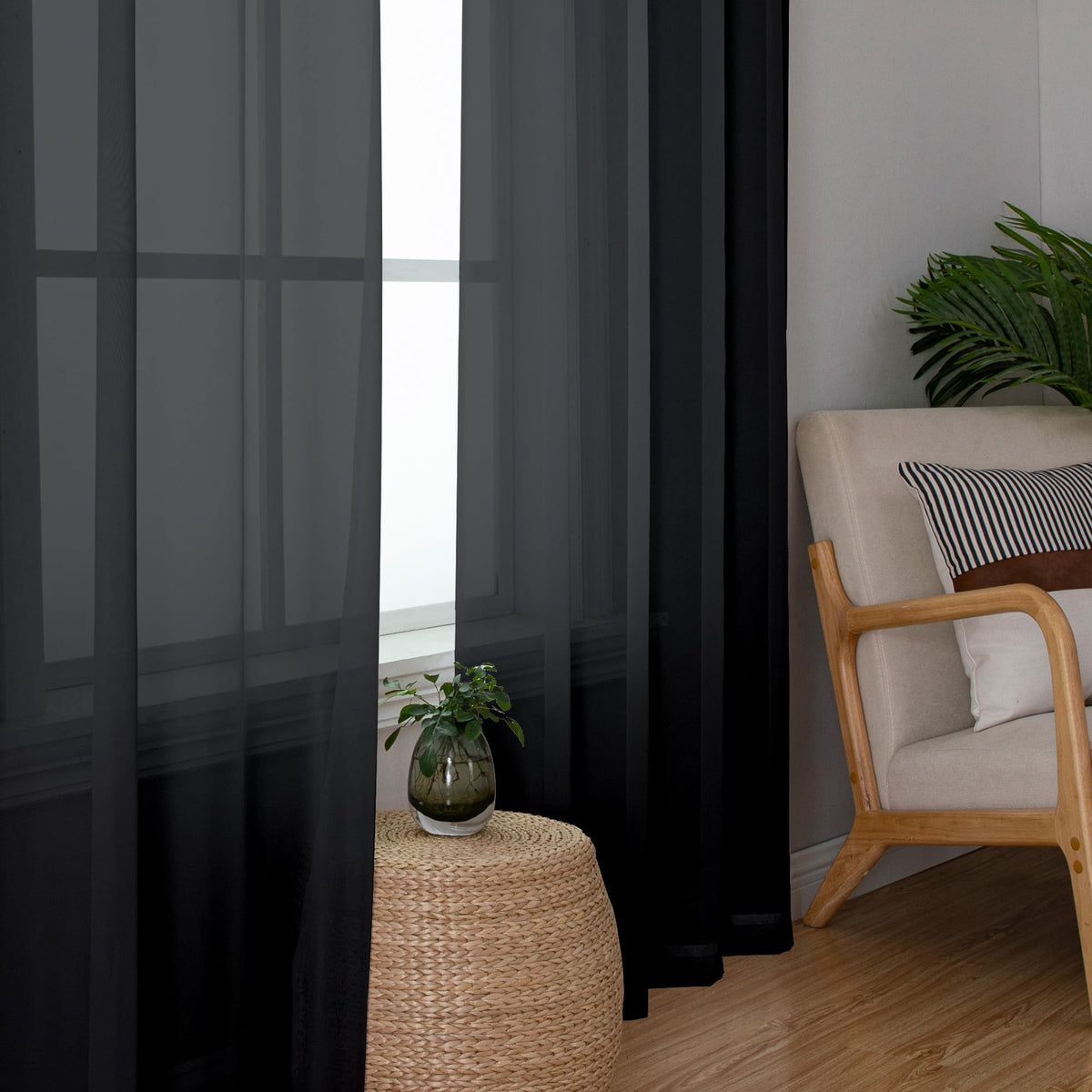 Black Sheer Curtains 96 inches Long Window Draperies 2 Panels