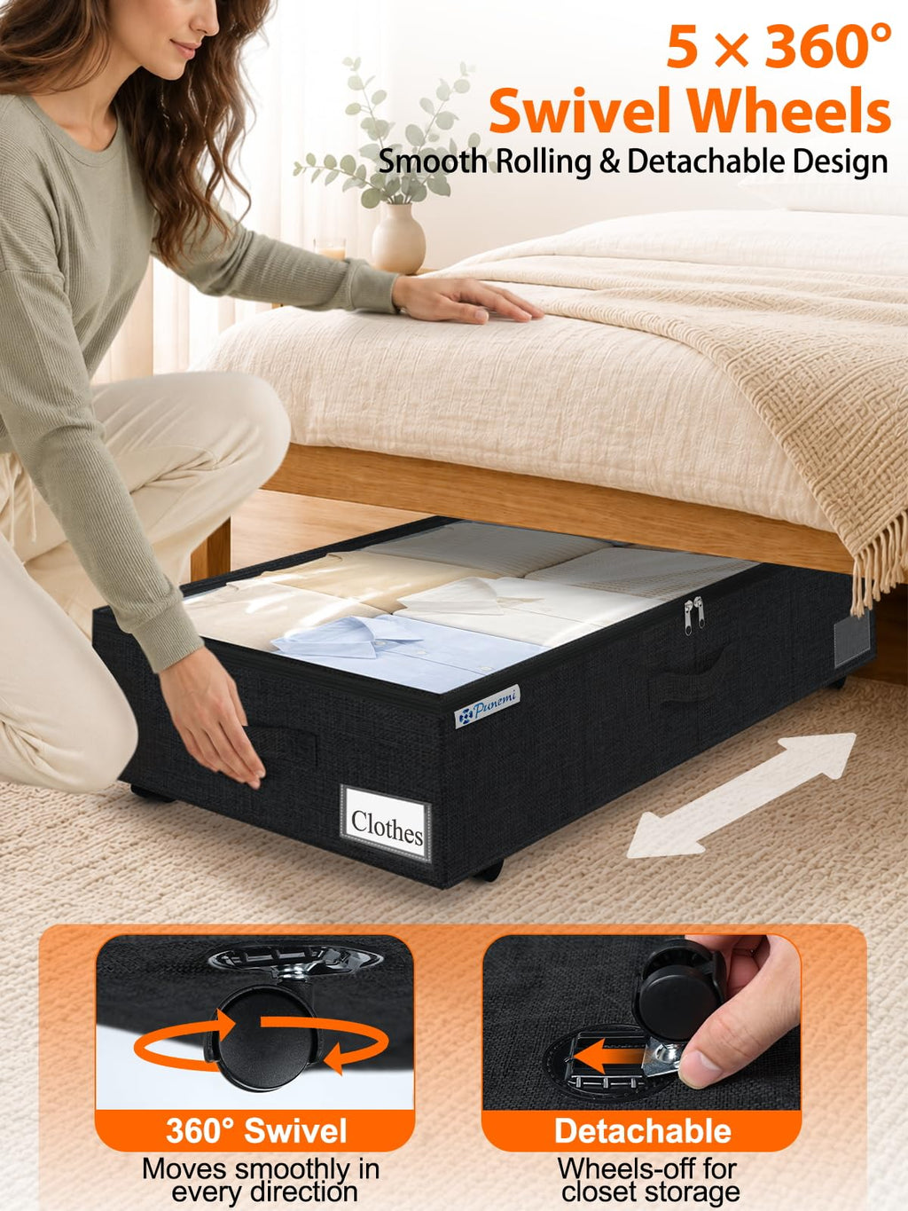 10 inch Tall Under Bed Storage Bins with Wheels (2 Count)