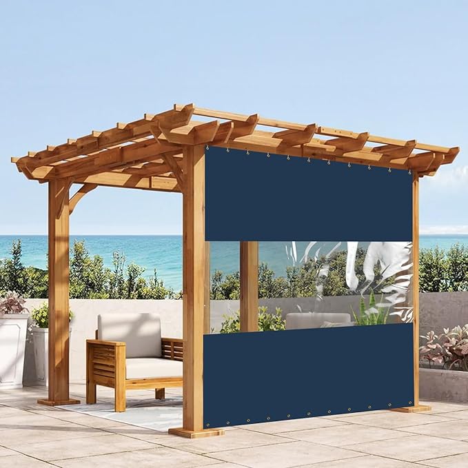 Covers & all Outdoor Clear Panel Curtain, 12 oz Vinyl Outdor Curtains for Patio, Waterproof & Weather Resistant Tarp with Brass Grommets for Pergola, Porch, Gazebos, Balcony (7’ H x 4’ W Feet, Blue)