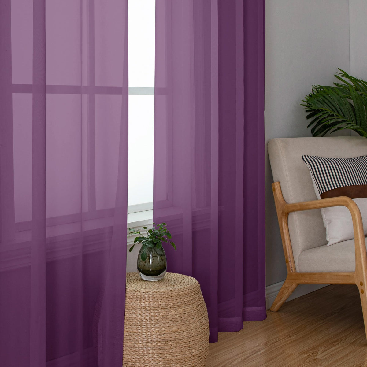 Plum Sheer Curtains 78 Inches Long 2 Panels Set for Living Room (2 Count)