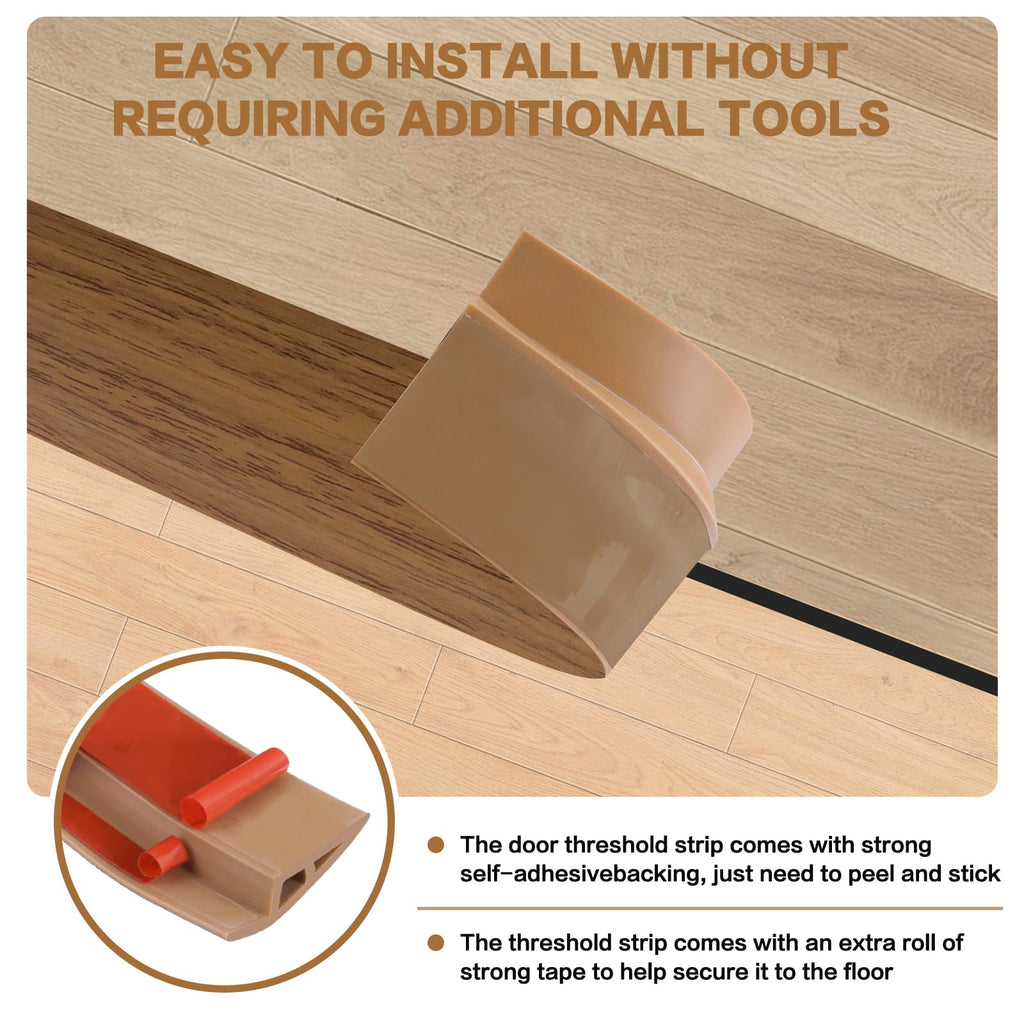 Floor Transition Strip Vinyl Door Threshold Ramp Self Adhesive Carpet Edging Strip Doorway Edge Trim (10 Foot)