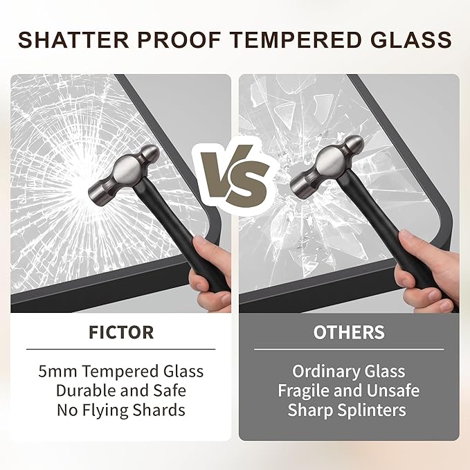 FICTOR Bathroom Mirror, 30"x20" Black Framed Vanity Mirror for Wall, Shatterproof &Anti-Rust Bathroom Mirrors for Over Sink, Bedroom, Living Room, Entryway, Vertical/Horizontal Mount