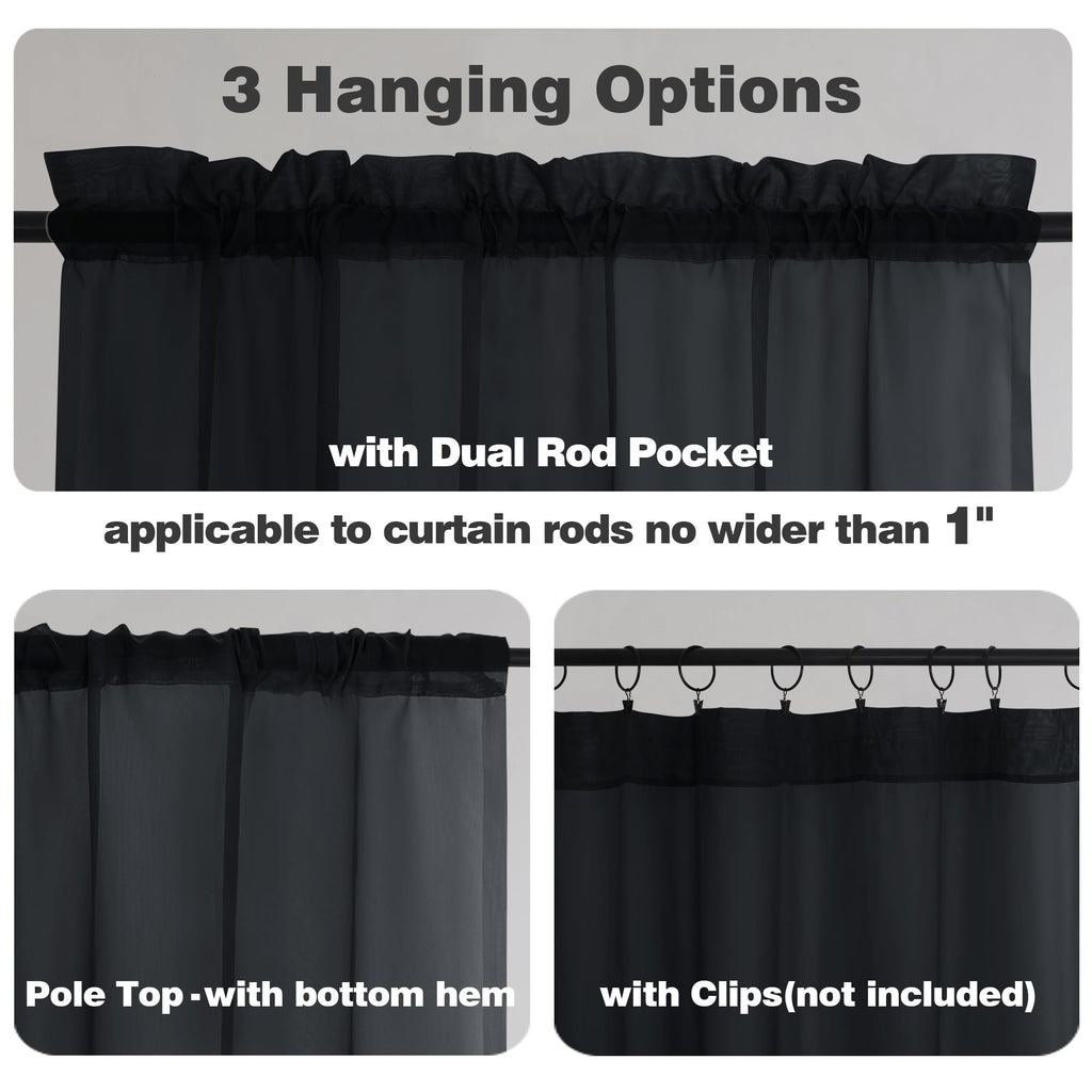 Extra Long Black Sheer Curtains 120 Inches Long 2 Panels (2 Count)