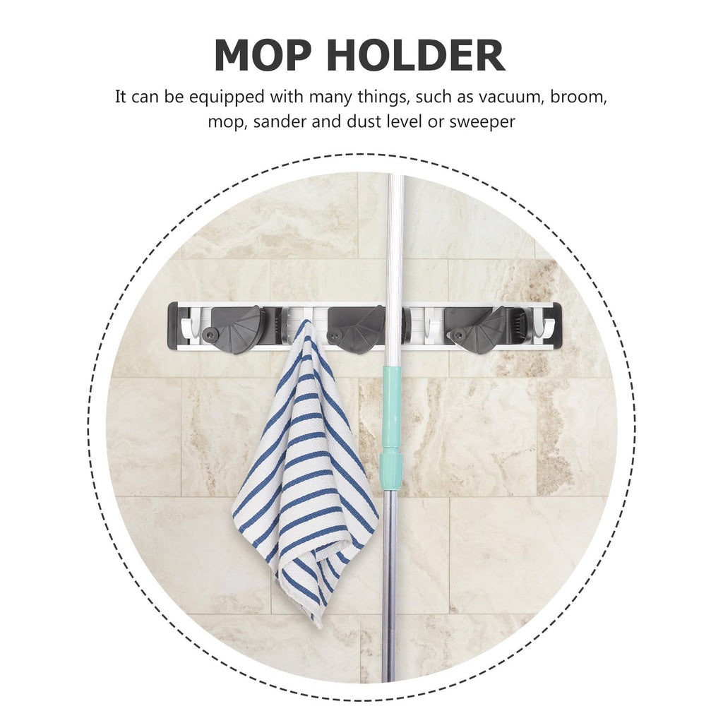 Space Aluminum Mop Holder Wall Mount Broom Hanger Hooks Nail