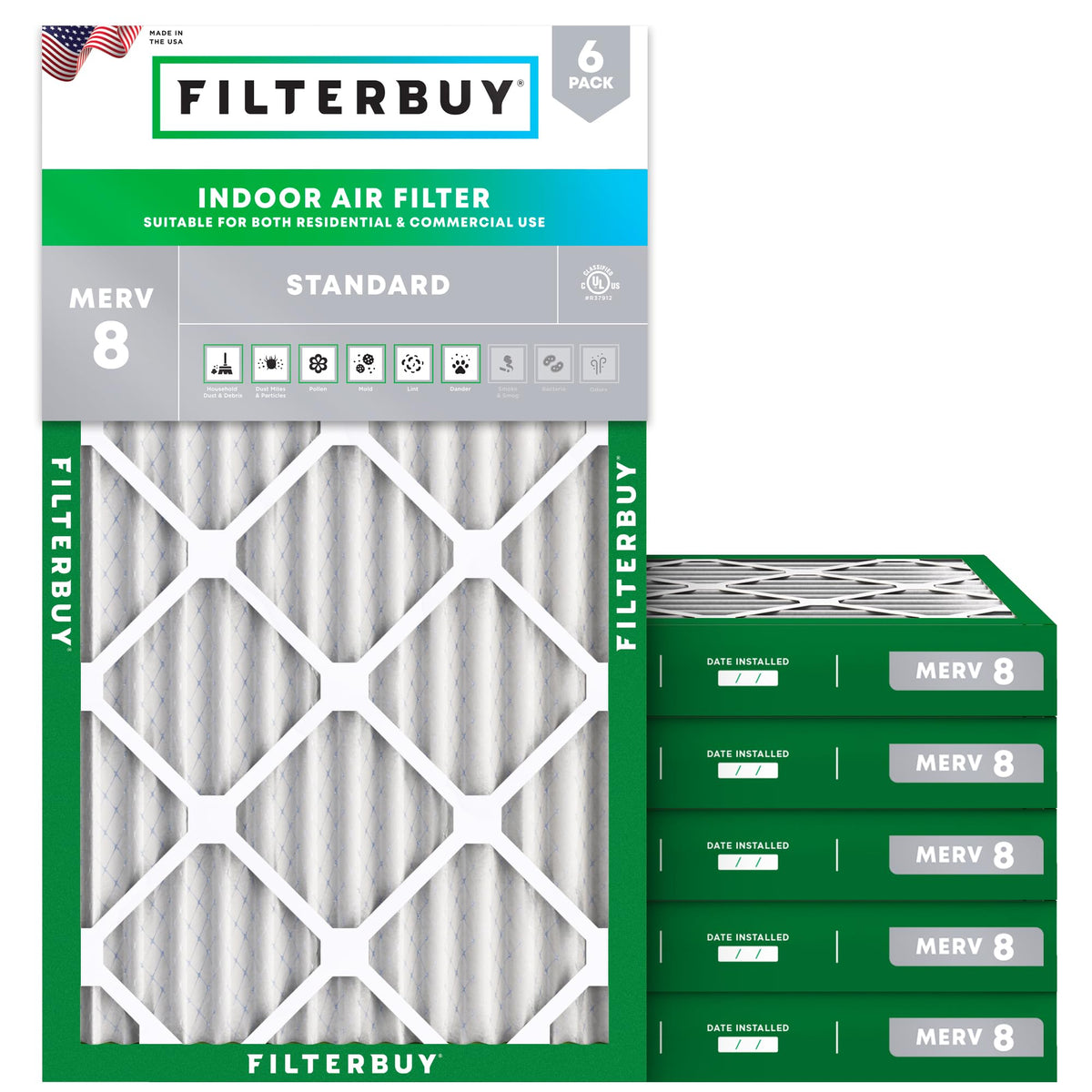 10x20x2 Air Filter MERV 8 Dust & Allergy Defense (6 Count)