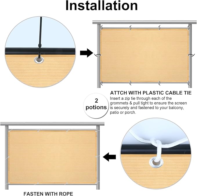 Eden's Decor Balcony Privacy Screen Beige 4'x 12' Cover Mesh Windscreen Weather-Resistant UV Protection for Backyard Deck, Patio, Balcony, Pool, Porch, Fence, Railing, Gardening
