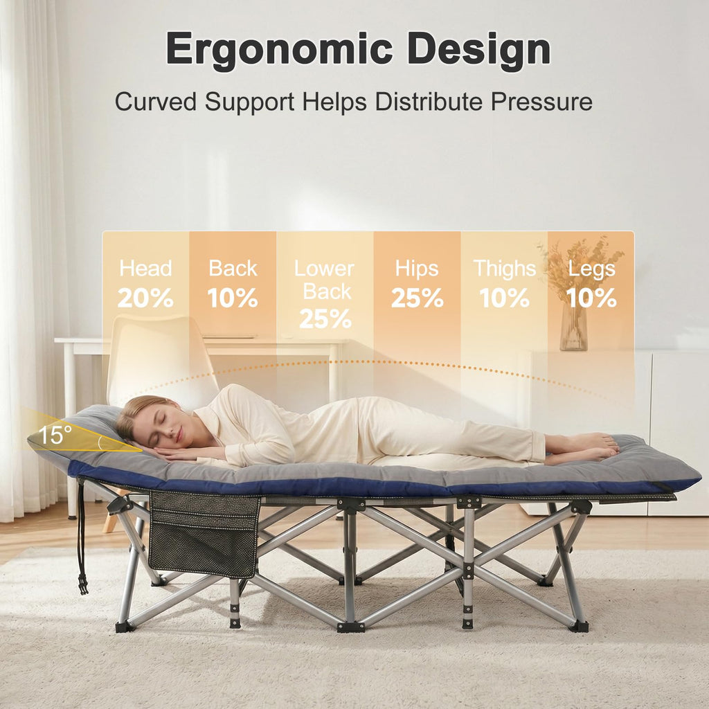 ABORON XXL Camping Cot for Adults, Oversized 78"×32" Folding Camping Bed, 900LBS Heavy Duty Outdoor Sleeping Cot with Mattress Pad, 1200D Oxford, Portable with Carry Bag