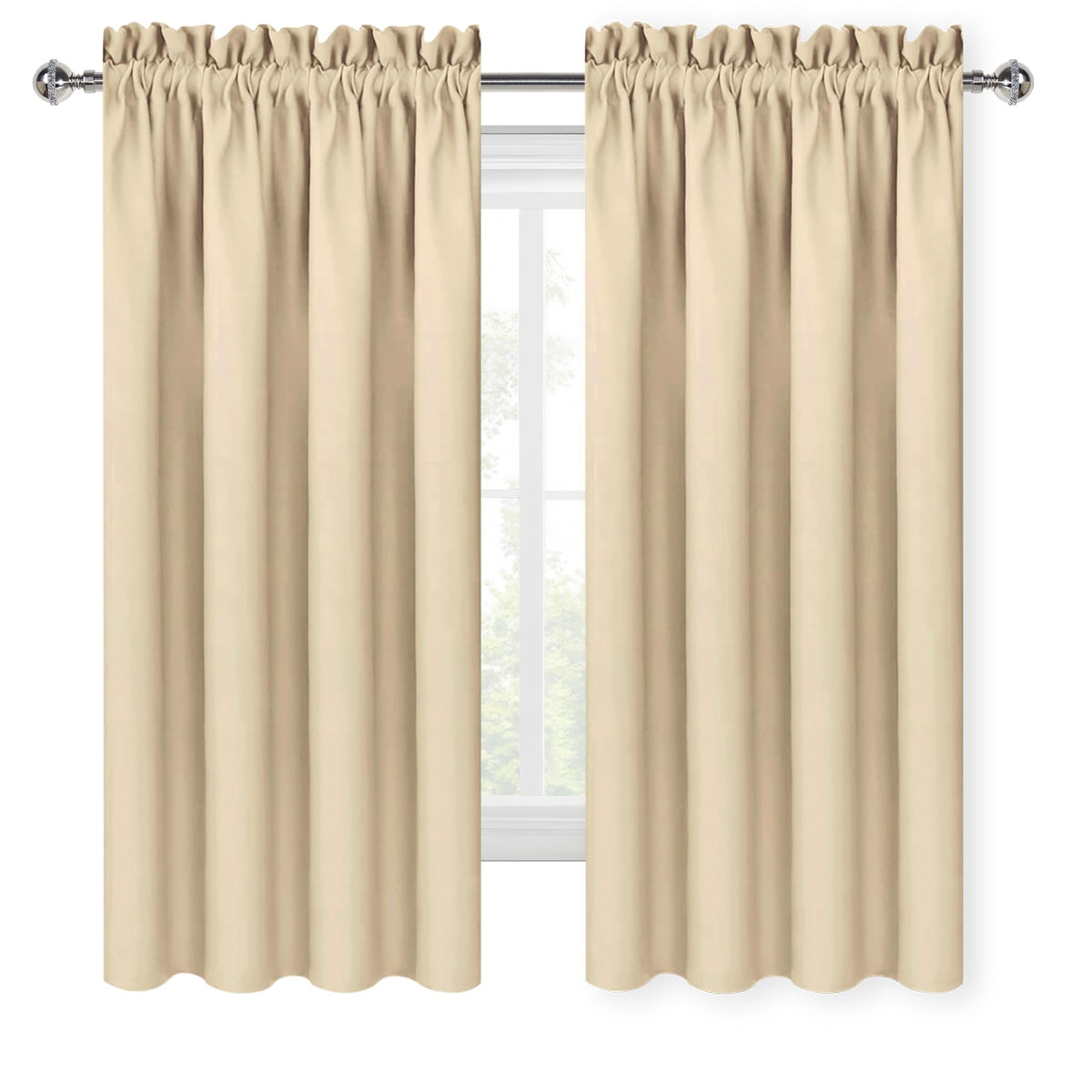 Blackout Curtains for Bedroom Living Room 52 x 63 Inch Long Beige (2 Count)