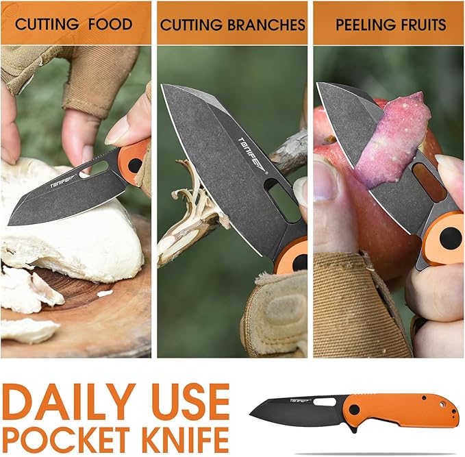 TONIFE Galaxy Mini Folding Knife with D2 Steel Blade and Aluminum Handle, EDC Pocket Tool for Camping, Hiking, and Survival (orange)