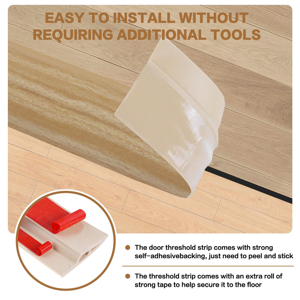 Floor Transition Strip Vinyl Door Threshold Ramp Self Adhesive Carpet Edging Strip Doorway Edge Trim (6.6 Foot)