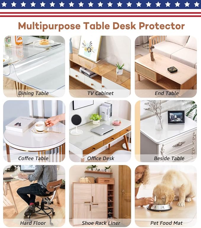 RostiKong 38 x 72 Inch Clear Plastic Dining Table Protector Transparent Wooden Coffee Glass Dinner End Side Banquet Pub Bar Tablecloth Top Protective Cover Waterproof Rectangle PVC Vinyl Desk Pad Mat