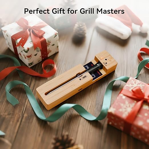 Bluetooth Wireless Meat Thermometer with Smart APP, Long Range & Fast Charge, Digital Food Thermometer for Grill, Oven, Smoker, Christmas Perfect Gifts for Men Dad