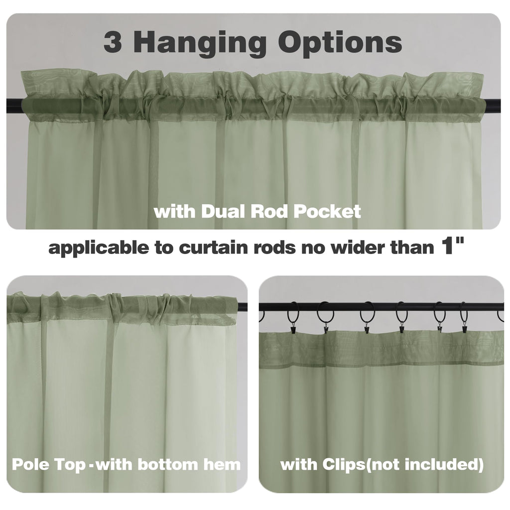 Sage Green Sheer Curtains 72 Inch Length 2 Panels