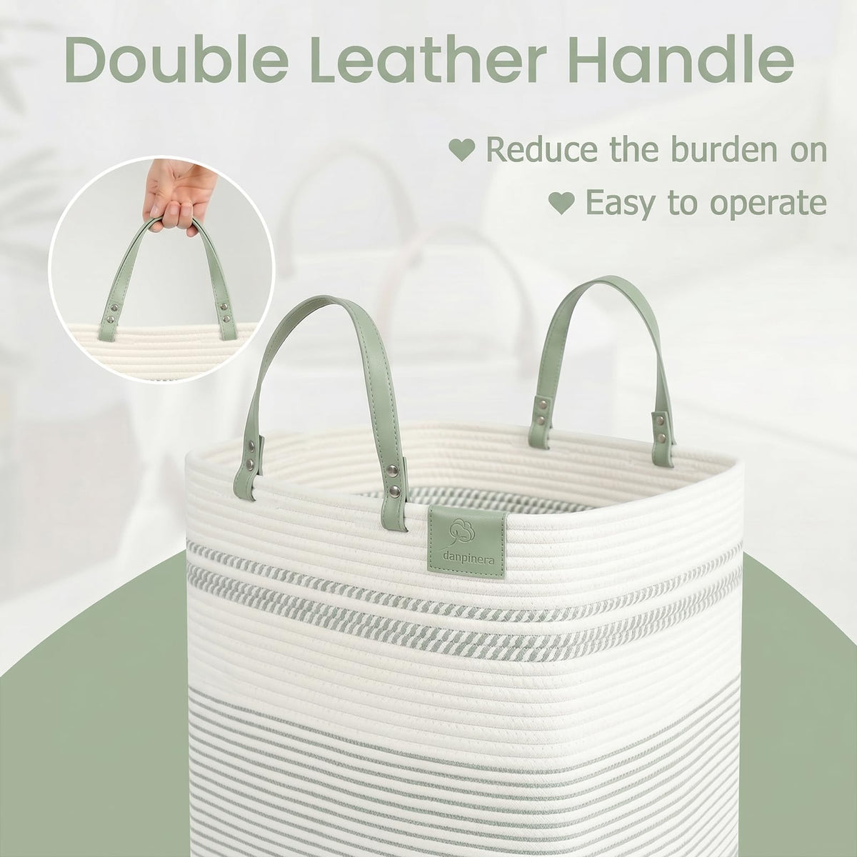 75L Woven Laundry Hamper with Long Leather Handles